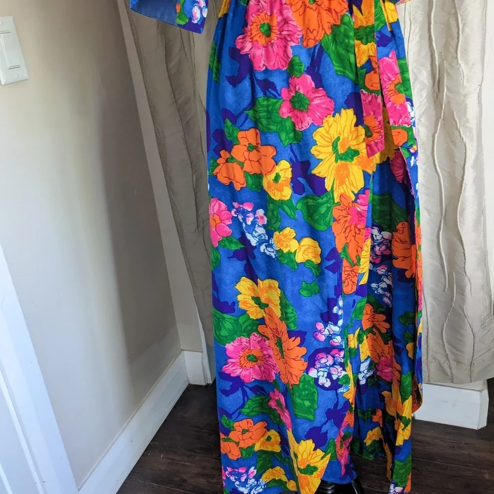 Handmade Vintage 70s Psychedelic Floral Palazzo Jumpsuit XS Mod Wide Leg